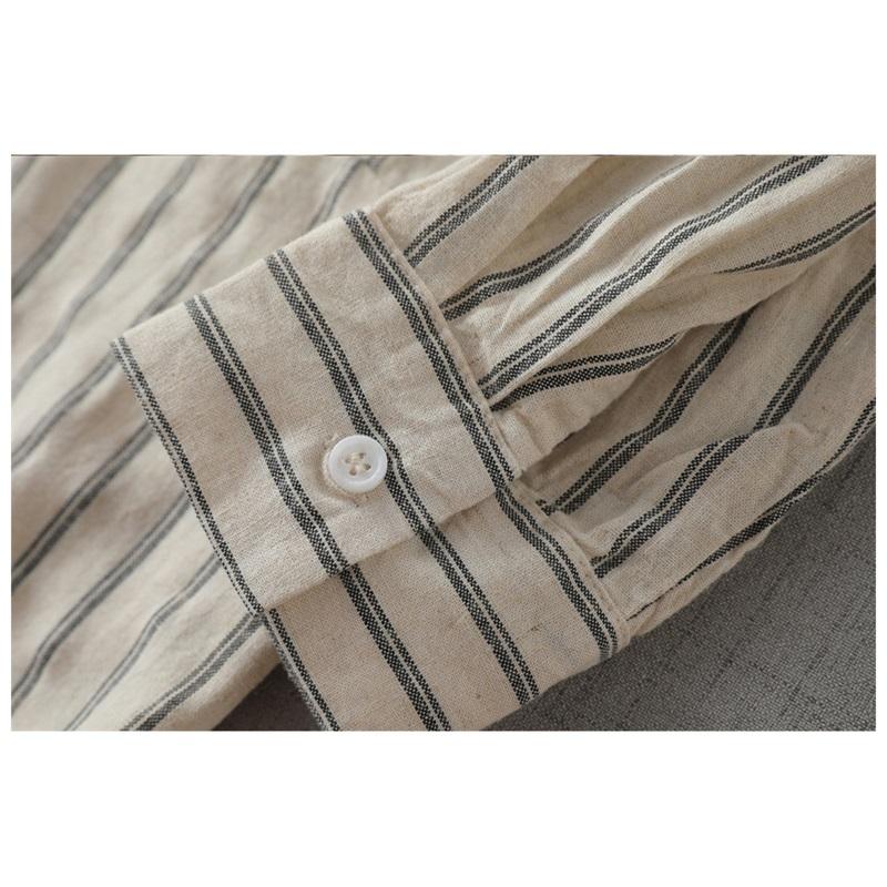 Camicia da Donna Estiva in Lino a Manica Lunga Top a Righe Ampia Casual Versatile Giacca Parasole Camicia