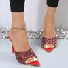 Fashion Sexy Pointed Head Open Toe Sequined Fashion High Heels Womens Shoes Black/White/Red Outdoor Ladies Casual Slippers