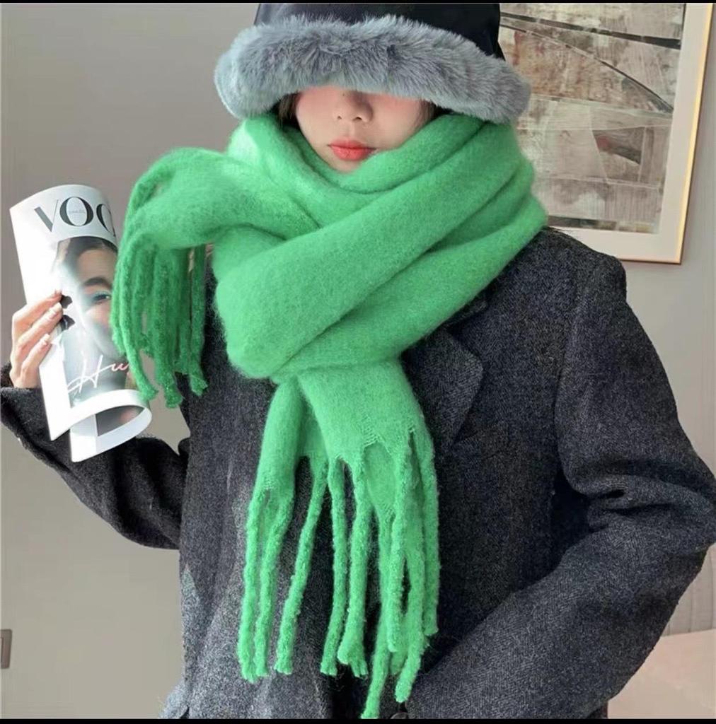 High-End Women's Mohair Scarf – Pure Color, Thick, Warm, All-Match, Korean Style for Autumn/Winter 2024