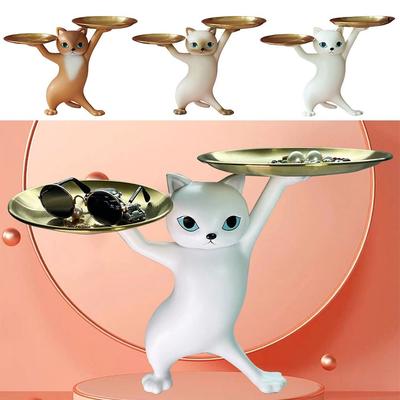 Mehrfarbige Katzen-Stützschale Harz Skurriles Design Cartoon-Katzenfigur Zubehör Schreibtisch-Ornament Aufbewahrung Dekorative Schale