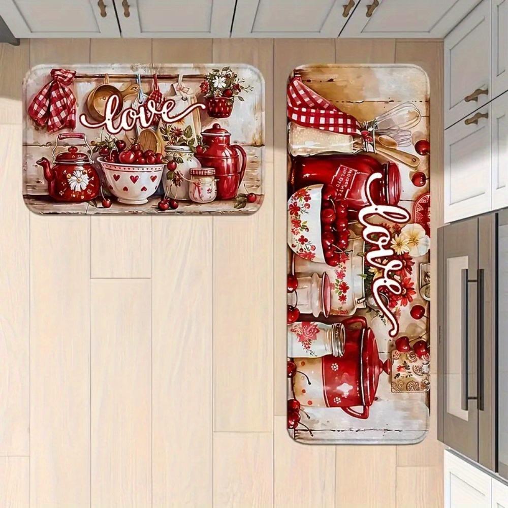 1 Pièce Tapis de Cuisine Anti-Fatigue, Imprimé Rouge Cuisinière Imperméable Antidérapant Épais Rembourré Tapis de Cuisine Confort Robuste Tapis de Sol pour Cuisine