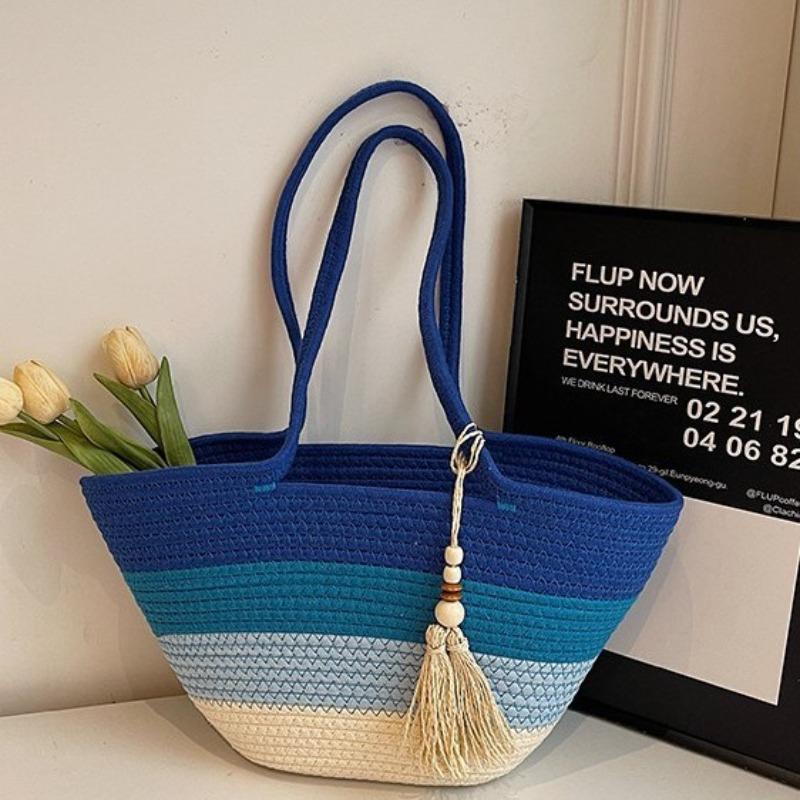 

Women’s Fashion Large Capacity Basket Bag New Spring Summer Casual Shoulder Bag Handbag Beach Bag for Holiday Travel Seaside синий