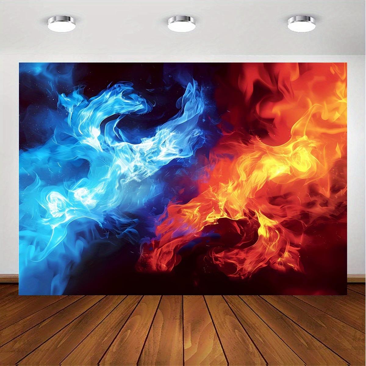 1pc Art Background of Ice and Fire - Blue Water Red Flames Abstract Art Smoke Photography (as the picture,100x150cm)