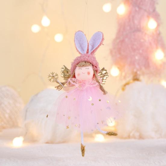 Yousheng Christmas Pendant Rabbit Angel Doll Wearing Mesh Yarn Dress Decorative Ornament Christmas Celebration Decor