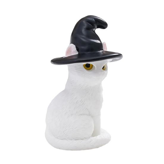 Halloween Cat Figurine, Resin Witch Hat/Moon/Pumpkin/Skull Cat Statue for Halloween Tabletop, Mantel, Shelf, Desk Decor