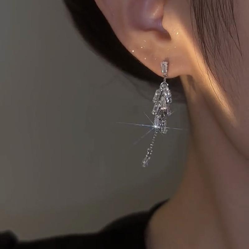 Elegant Zirconia Tassel Earrings for Women – Exquisite, High-End, Fashionable, Versatile Ear Jewelry.