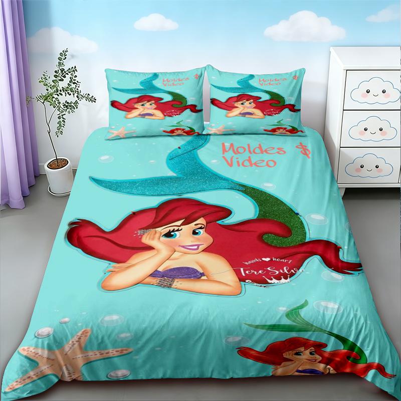Mermaid Duvet Cover Set Cartoon Beautiful Bedding Set Quilt Cover Queen King Size for Girl Bedroom Home Decor