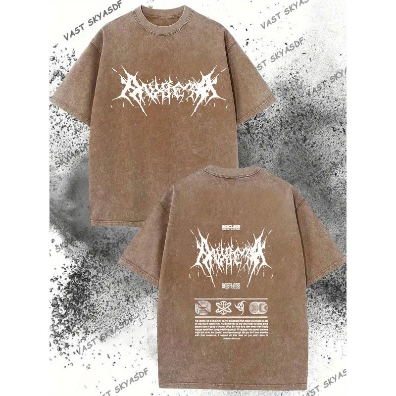 

European sizes Men s T-shirt - Double-sided Mysterious Symbol Pattern, Washed and Old Style, Summer Wear S дубильная кора