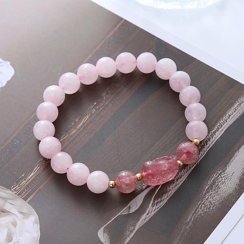 Natural Pink Crystal Bracelet for Women, Cute Strawberry Crystal Bracelet Jewelry Gift