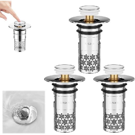 2025 Upgraded Bathroom Sink Stopper Hair Catcher, Stainless Steel Floor Drain Strainer, Pop-Up Sink Drain Strainer with Removable Strainer Basket,