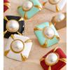 Yhpup Multi-Color Enamel Simulated Pearls Square Stud Earrings Stainless Steel Daily Wear Fashion Spring Jewelry Waterproof Gift