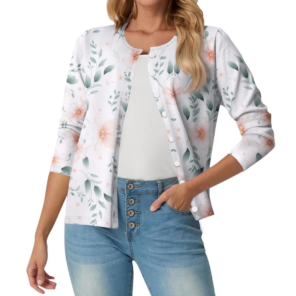 Damen Modische, Lässige, Bequeme Strickjacke mit Blumenmuster