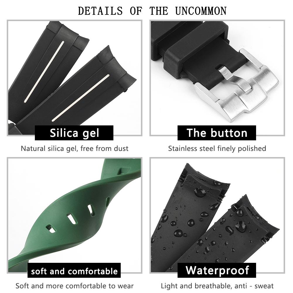 Curved Interface Rubber Watch Strap 20mm Men Women Waterproof Sports Watch Band for Moonswatch Watchband Watch Accessories