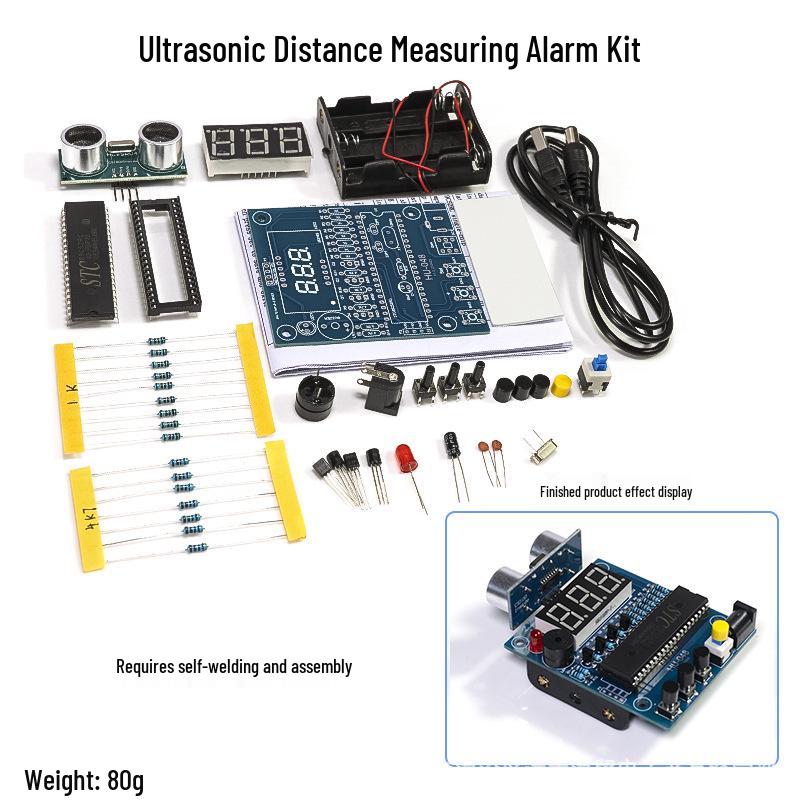 51 Microcontroller Ultrasonic Distance Measurer DIY Kit - Backup Radar Alarm with Electronic Welding