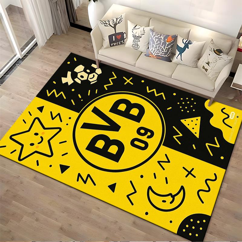 Gelb-Schwarzer BVB 09 Themen-Teppich Rutschfester Teppich geeignet für Wohnzimmer- und Schlafzimmer-Sofas.