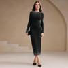 Sexy Long Sleeve Bandage Dress with Nail Detailing - Slim Fit Evening Gown