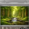 Zielony Las Bambusowy Strumień Natura Gobelin Zen Krajobraz Wiszący na Ścianę Wystrój Studio Jogi Spokojny Widok Tkanina Plakat Sztuka 2D Płaski