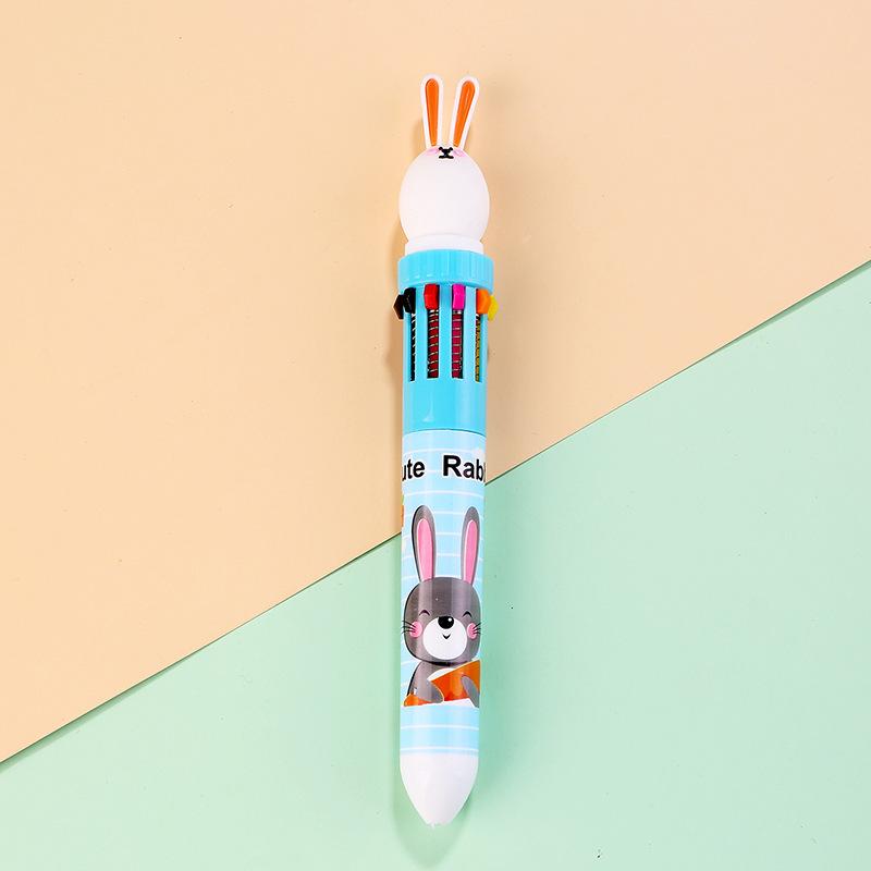 1Pc Kawaii Cute Rabbit Multicolor Pen 0.5mm Colorful Ink Pen Cartoon Creative Gel Cartoon Bunny Pen Ten-Color Brown Colorful 10-Color Back To School S
