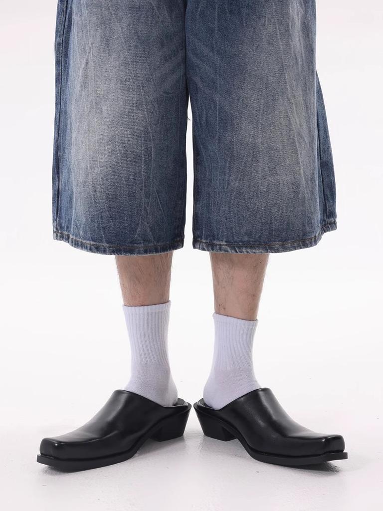 Fashion women Mens Casual Slippers Leather Muller Shoes Men Loafers Outdoor Non-slip Black Casual Half Slipper Fashion Shoes Man big siz