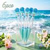 6pcs Blue Seashell Topper Ballpoint Pen Transparent Tube with Floating Blue Glitter Quicksand Buckle Type Comfort Grip Writing Tool for Students