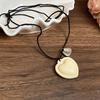 Hanging Neck Leather Love Heart Necklace Leather Pendant Korean Sweater Chain  Women