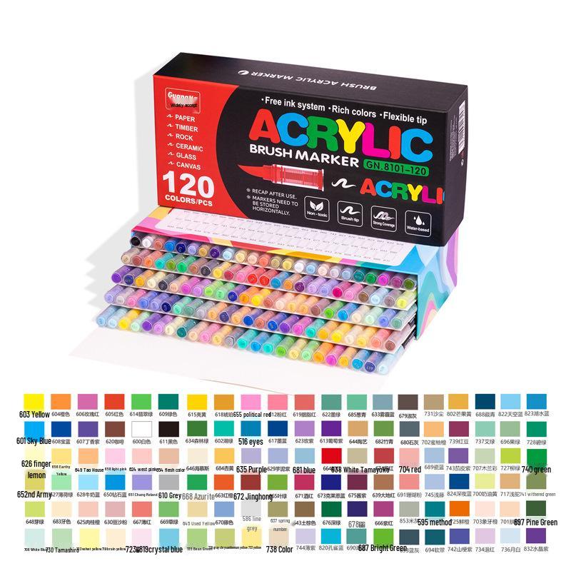 Guangna 8101 Liquid Acrylic Marker Pen Set - 168 Colors, 72 Soft Tips for Student Art, DIY, Hand Painting, and Graffiti.