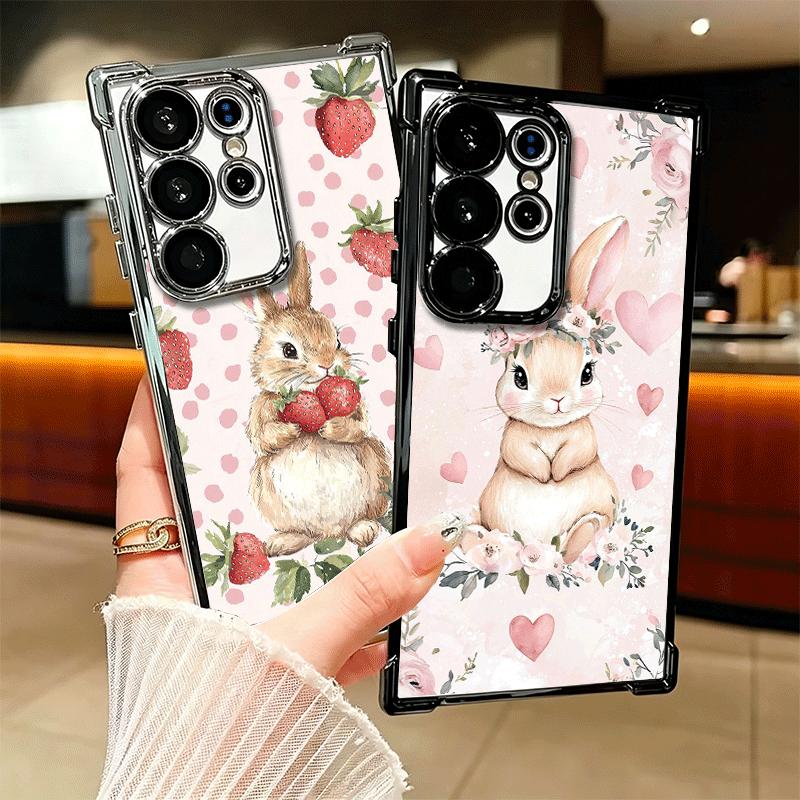 Cute Cartoon Bunny Rabbit Plating Phone Case For Samsung Galaxy S24 S25 FE S26 Edge S23 Ultra S22 S21 Plus S20 Anti-Fall Airabag