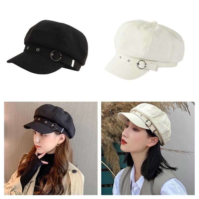 Spring Beret Hat Woman Commutes Octagonal Hat Camping Taking Photo Beret Hat with Metal Fastening for Girlfriend