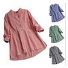 Plus Size Women Casual Loose Swing Blouse Plaid Tunic Tops Long Sleeve Button Up Lapel Pleated Flowy T Shirts