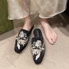 Pantofole Ricamate con Fiori per Donna da Esterno Primavera Autunno Retrò Scarpe Piatte da Donna Zoccoli a Punta Quadrata Mezza Pantofola