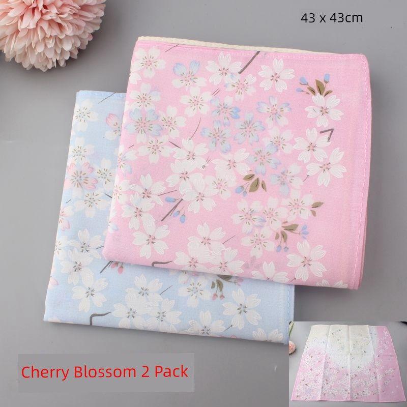 

Большой размер Ультратонкий Мягкий Впитывающий пот Ностальгический носовой платок Cherry Blossoms: 2 Pack