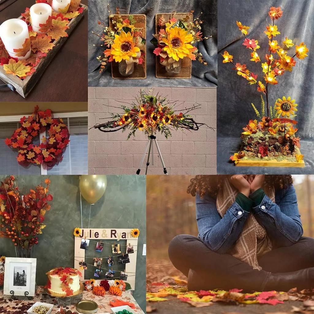 200/400pcs Halloween Artificial Maple Leaves Thanksgiving Day Home Decoration Wedding Party Craft Vase Table Decorative Props