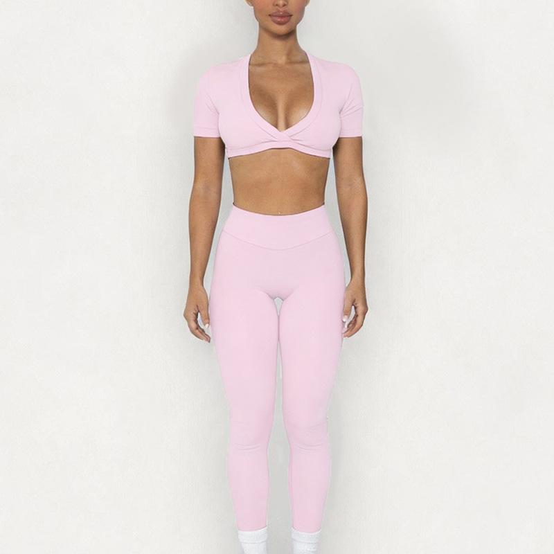 Chen Shijie Europe and the United States new leggings sports suit hip yoga suit outer wear short-sleeved fitness suit