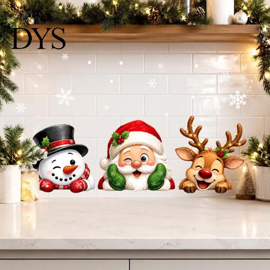 Waterproof Glass Decals Christmas Window Stickers, Static Cling Santa Claus Snowman Reindeer Decals, Easy Apply Stickers Holiday Clings for