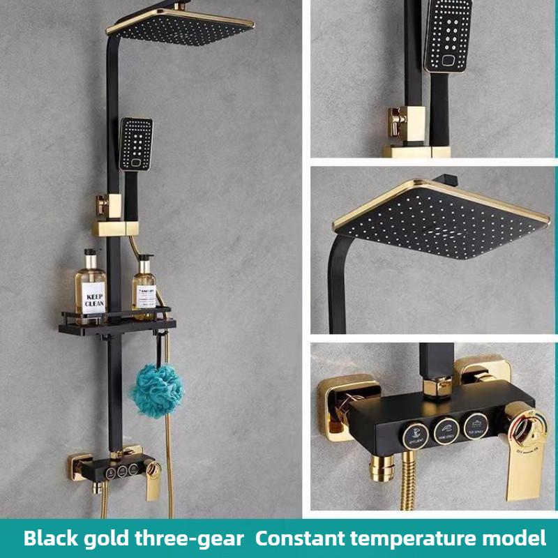 Household Bathroom Thermostatic Rain Shower Black Digital Display Pressurized Shower Head Button Showerhead Set