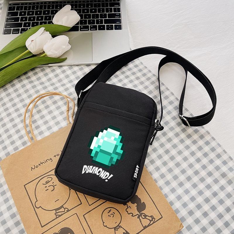 Printing Minecraft Pattern Canvas Single Shoulder Crossbody Bag Gift Fashion
