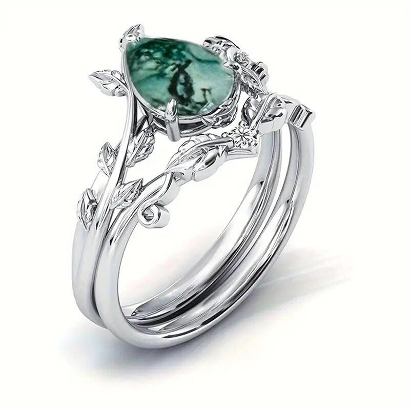 Forest Fresh Green Water Drop Resin Rings for Women Leaves Entwined Design Elegant Party Daily Wear Ring Jewelry