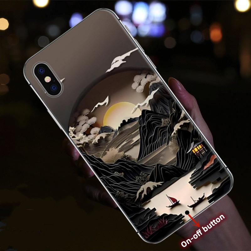 

On Off Button Art Aesthetic Mount Light Flash Cover for iPhone 14 15 Plus 13 12 11 Pro Max X XR XS Luminous Glass Case Landscape iPhone 16 Pro Max