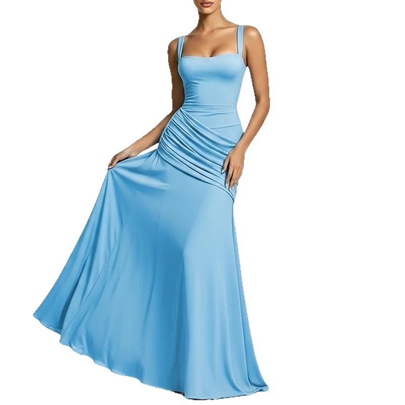 Rock Damen Sommerkleid, Europäische und Amerikanische Damenbekleidung, Strandurlaub Stil Einfarbig Taille Hosenträgerkleid