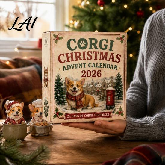 Christmas Party Favors 24 Days Advent Calendar 2026 with Mini Corgi Figurines Collectible Dog Toys Holiday Countdown for Kids Lovers Cute Ornaments