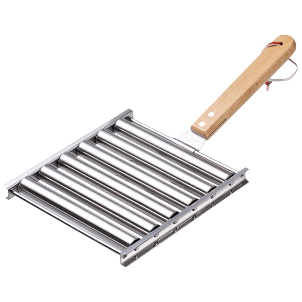 Hot-Dog-Rolle mit Holzgriff Wurst-Rollenständer 5 Hot-Dog-Kapazität Hotdog-Rollen-Grill für gleichmäßig gegarte Hotdogs