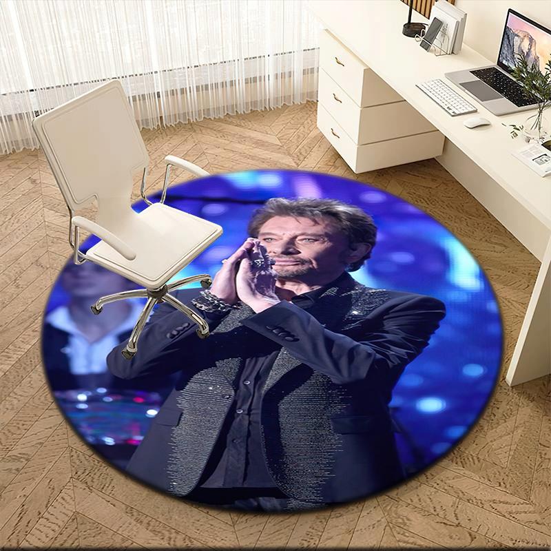1pc Musician and actor Johnny Hallyday Round carpet Painted Printed circular carpet, home door mat, outdoor travel protection carpet