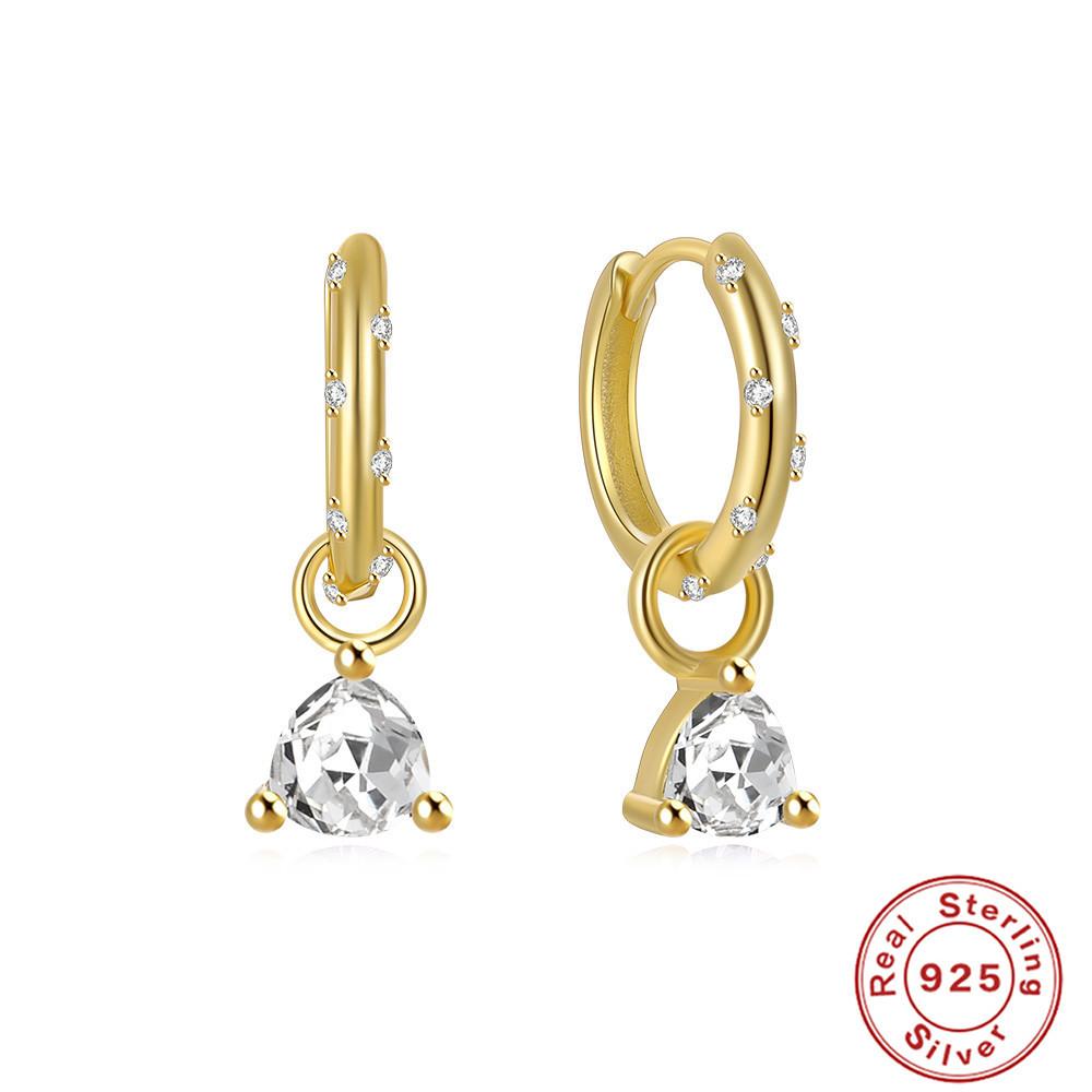 S925 Sterling Silver Color Diamond Set 5A Zircon Hoop Round Triangle Water Drop Pendant Earrings Earrings Earrings
