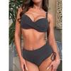 New bikini split swimsuit hard pack solid color high waist laces