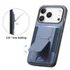 For iPhone 17 Pro Case with Card Holder Kickstand Fiber Pattern Leather Back Cover