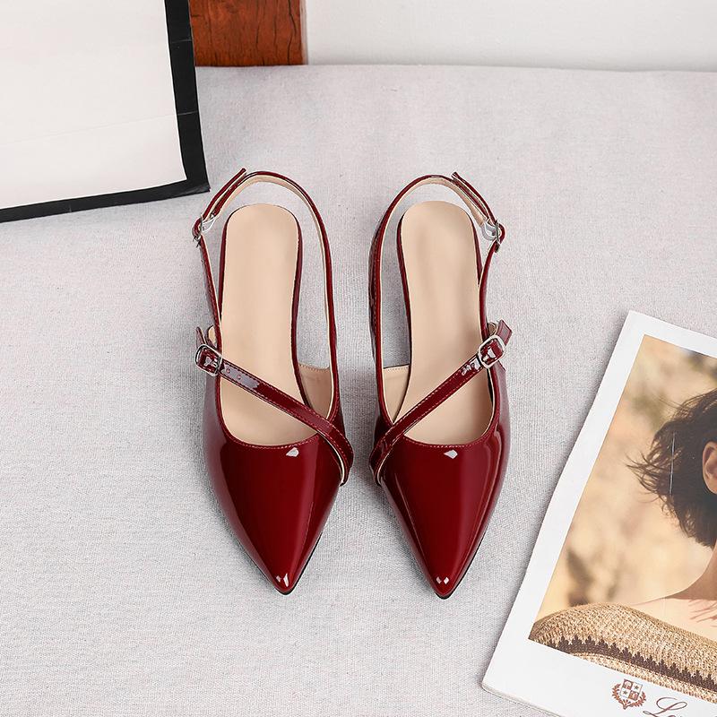 Low Kitten Heels for Women Slingback Dressy Pumps Pointed Closed Toe Ankle Strap Wedding Pumps Women's Summer Comfortable Slip on Low Heeled Shoes