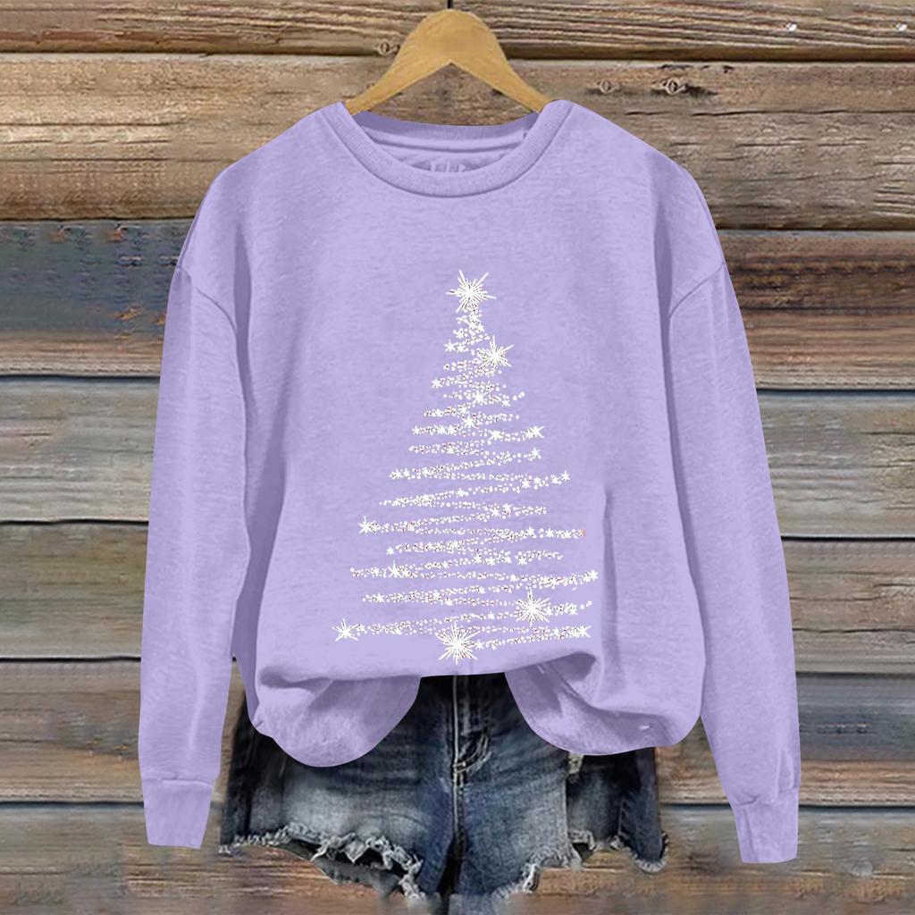 Ladies' Christmas Printed Casual Long Sleeved Round Neck Sports Hoodie Top