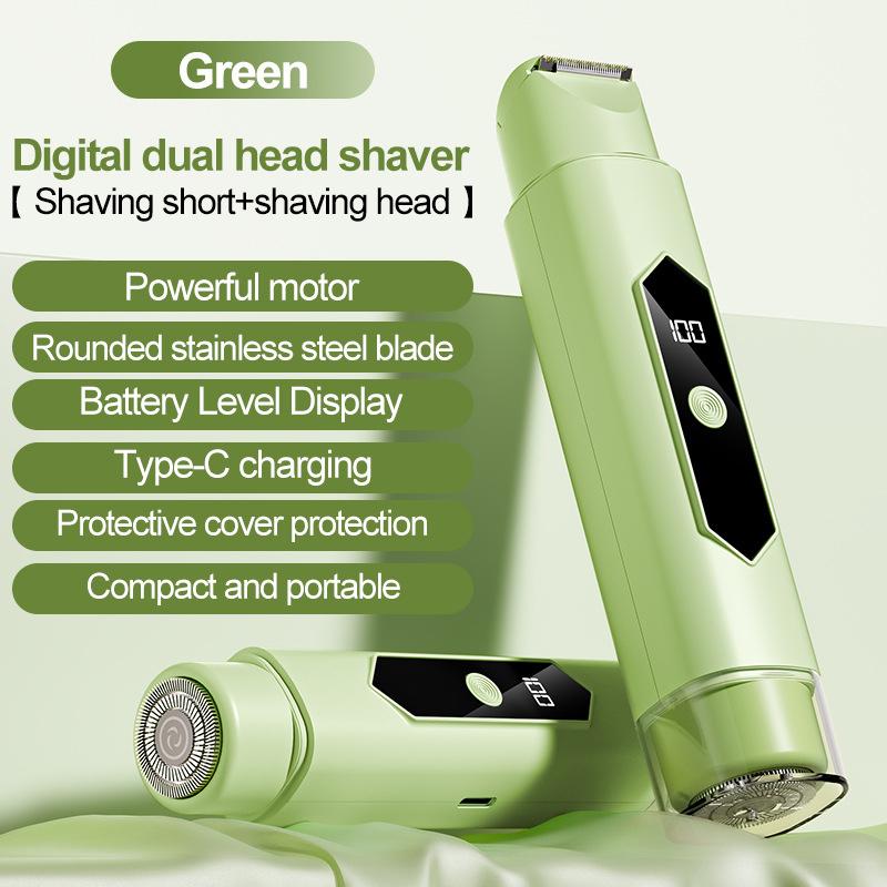 2 IN 1 Dual Head Electric Hair Trimmer Waterproof Portable Rechargeable Shaver for Men Women Beard Leg Grooming зелёный