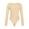 Women's Color Sexy Long Sleeve Racer Back Neck Sling Bodysuit Vest Jumpsuit