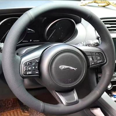 DIY Steering Wheel Cover for Jaguar XEL F-PACE 2016 2017 White Leather Style Car Interior Accessory